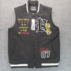 Rebel Minds Sleeveless Stitched Letterman Vest Jacket